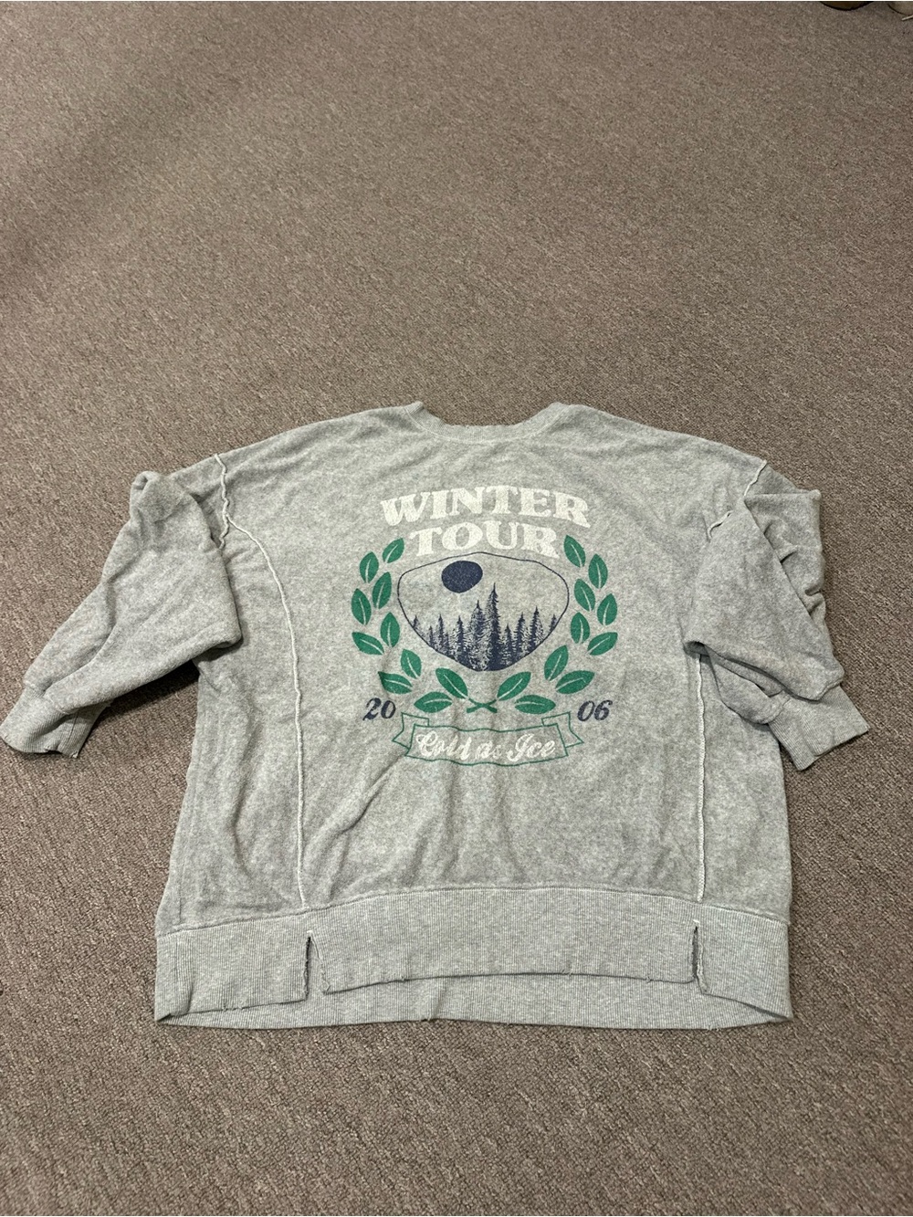 aerie Crewneck Sweatshirt - Light Gray with Green & Navy Graphic